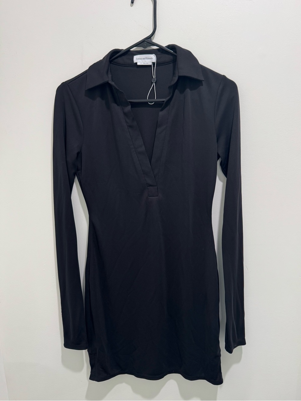 Lovers +‎ Friends Black Collared Deep V Neck Long Sleeve Mini Dress XS